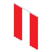 Red curtains hanging on a rod, isometric view vector