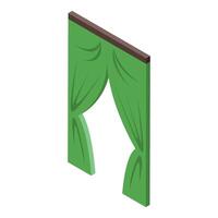 Green curtain partially open on white background vector