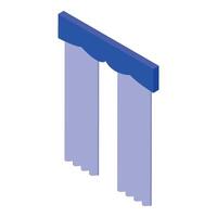 Blue window curtain hanging with decorative pelmet in isometric view vector