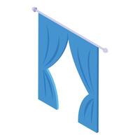 Blue curtain partially open on white background isometric view vector