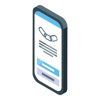 Smartphone showing hyperlink and displaying website page with isometric view vector