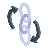 Circular arrows rotating around intertwined rings symbolizing continuous cycle vector