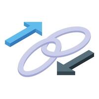 Interconnected rings with up and down arrows representing data flow vector