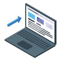 Sending data to laptop computer with open webpage, isometric view vector