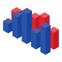Red and blue bars showing growth and decline isometric projection vector