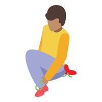 Young man tying his shoelaces getting ready for exercising vector