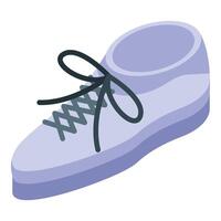 Light purple sneaker with black laces is being tied with a bow vector