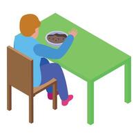 Schoolboy having lunch in the school canteen sitting at the table vector
