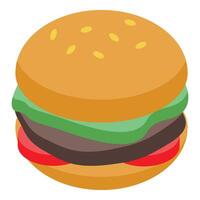 Delicious burger with sesame seeds, patty, lettuce, and tomato, appetising and ready to eat vector