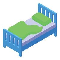 Comfortable single bed with green bedding and pillow in isometric view vector