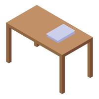 Wooden table with documents isometric view vector