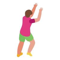 Boy climbing wall reaching top showing effort and determination isometric view vector