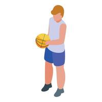 Young basketball player holding ball, getting ready for the match vector