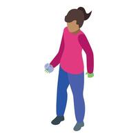 Volunteer picking up trash in park wearing gloves isometric icon vector
