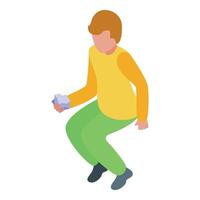 Boy holding origami figure while sitting, child exploring paper art vector