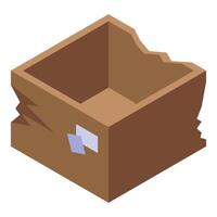 Broken cardboard box with shipping label, damaged parcel in transit vector