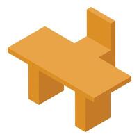 Modern yellow desk with attached chair isometric projection vector