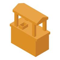 Empty wooden street food stall with roof isometric view vector