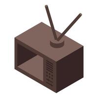 Old brown television showing static with antennas displaying isometric view vector