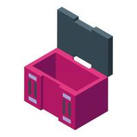 Open empty pink container with grey lid isometric view vector