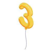 Golden number three balloon floating with ribbon vector