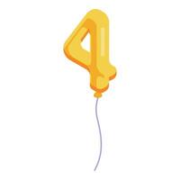 Golden balloon number four floating with ribbon string vector