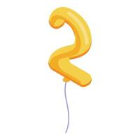 Golden number two balloon floating with string vector