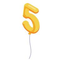 Golden number five balloon floating with ribbon vector