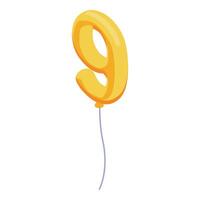Golden balloon number nine floating with blue string vector