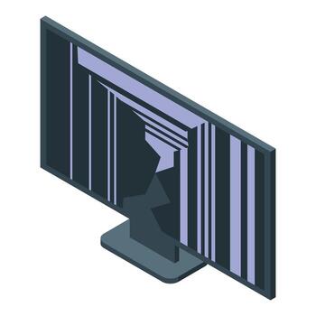 Broken computer screen showing abstract geometric shapes, isometric view vector