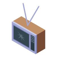Broken old analog television with rabbit ear antenna showing static screen vector