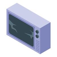 Broken vintage tv showing cracks on screen in isometric view vector