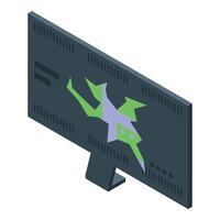 Modern wide screen monitor displaying flying dragon character from game vector