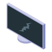 Broken lcd monitor showing crack on dark screen, isometric view vector