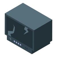 Broken tv set with cracked screen displaying lightning bolt symbol vector