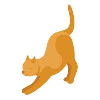Ginger cat stretching its body and front legs vector