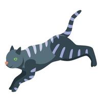 Playful gray cat jumping and running with purple stripes vector