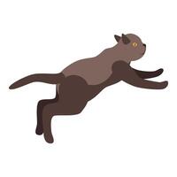 Brown cat jumping and playing, minimalist illustration vector