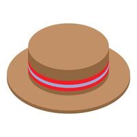 Brown boater hat with red and violet ribbon showing elegance and style vector