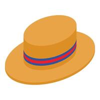 Yellow straw boater hat with red and blue ribbon showing summer style vector