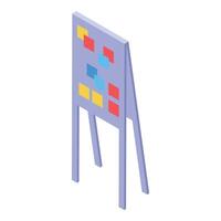 Planning board showing colorful sticky notes on wooden easel, isometric view vector