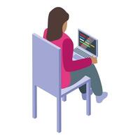 Programmer woman working with laptop sitting on chair vector