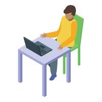 Programmer working with laptop at desk, isometric view vector