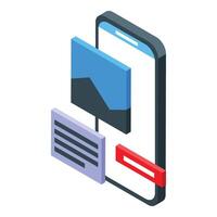 Isometric smartphone managing multimedia content, connecting image, text and audio files vector