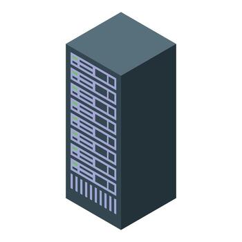 Modern server rack storing and processing data in isometric view vector