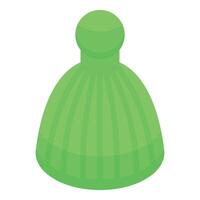 Green winter knitted hat with pompom keeping warm in cold weather vector