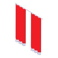 Two red flags hanging on a diagonal pole with decorative tassels vector