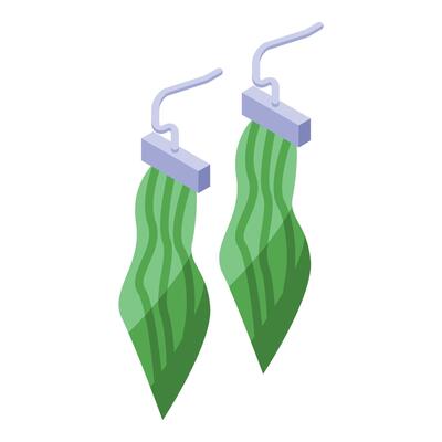 Green malachite earrings swinging gently, isometric view