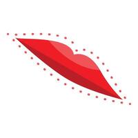 Red lips showing kissing gesture with dotted line frame vector