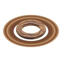 Wooden ring rotating around planet with multiple rings, illustrating orbital motion vector